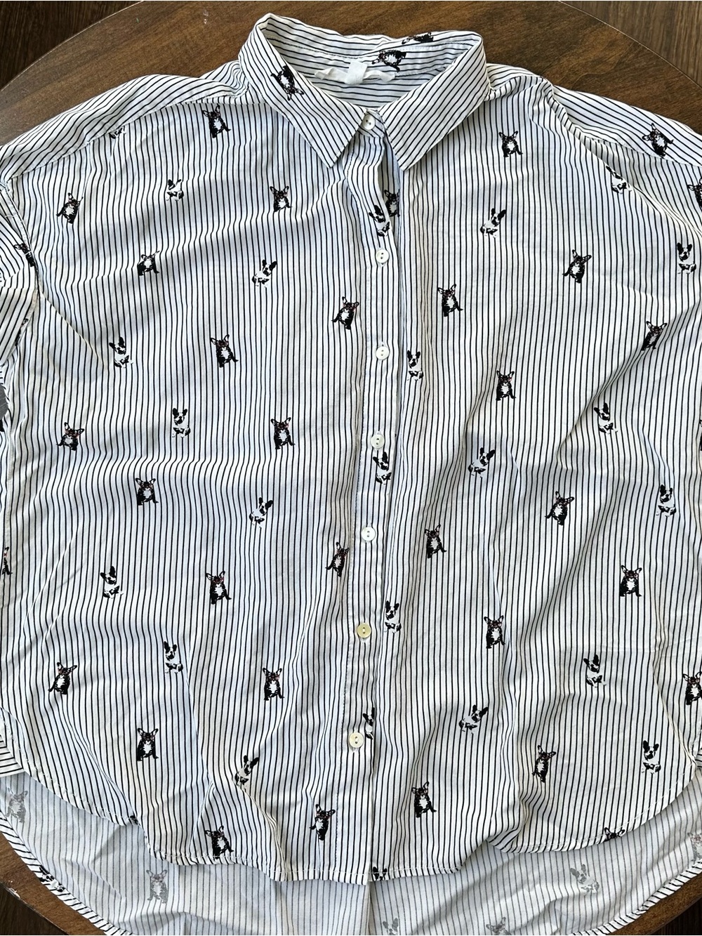 Boston Terrier Print Top M Jane & Delancey Women's Button Down Shirt Striped